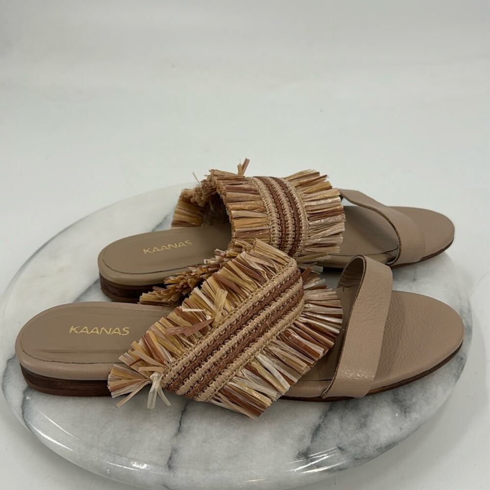 Kaanas rafia slip on leather sandals